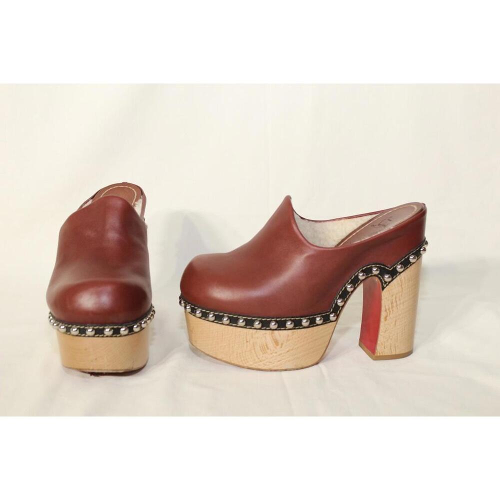 Christian Louboutin Joan Shearling Lined Platform Clog in Bourbon Size 37. NWB